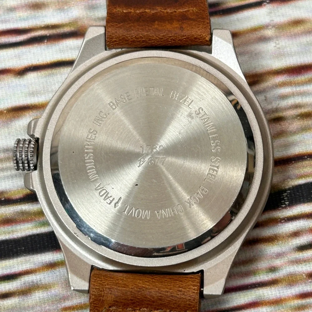 GreatLand Water Resistant Quartz Watch Brown Leather Strap Silver Tone Case‎